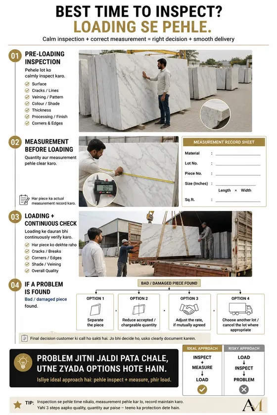 Guide page: inspect before loading, with measurement record sheet