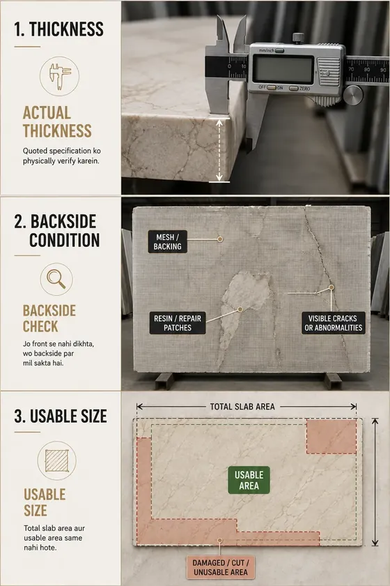 Guide page: thickness, backside condition and usable size